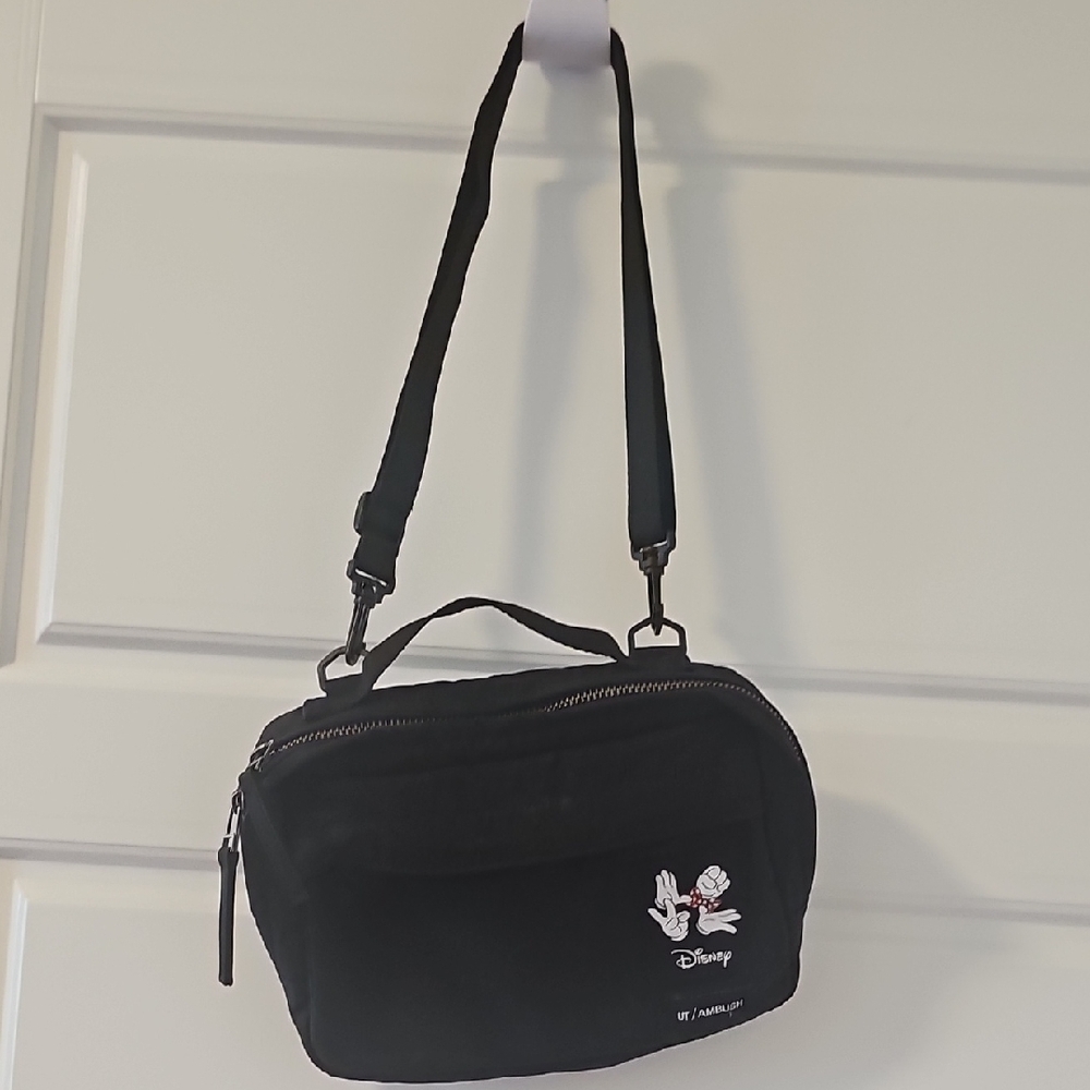 Uniqlo Black Crossbody Bag with White & Pink Mickey Motif - Picture 1 of 1